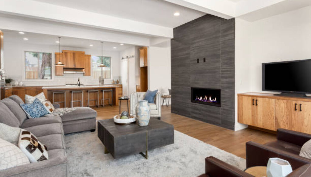 living room in newly constructed luxury home