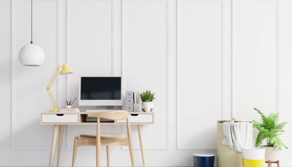 Office room with a white background.3D Rendering