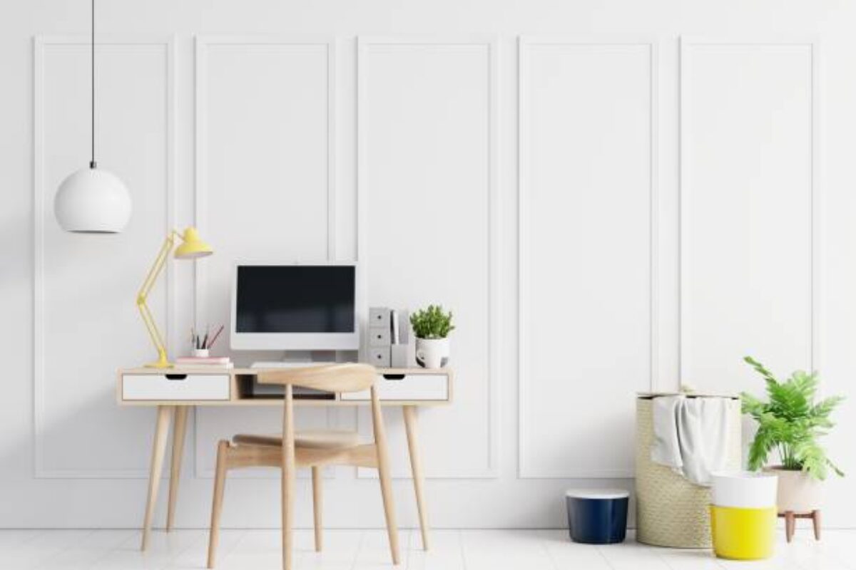 Office room with a white background.3D Rendering